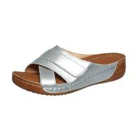 Qgtxf Femmes Open Toe Wedge Platform Pantoufles Sandales Sandales de Marche en Cuir PU Mode été Slip On Beach Plateforme Slides(Size:38 EU,Color:argent)