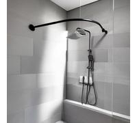 Qgtxf Rod de Rideau de Douche en Forme de L Barre Douche Courbe Réglable en Inoxydable Tige de Douche Extensible Extra Longue pour Salle de Bain(Size:H 50-70cm x 120-165cm,Color:Noir)