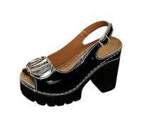 Qgtxf Sandales d'été pour Femme Bloc Pompes Plateforme Gros Ouvrir Toe Bracelets À Cheville Sandales À Talons Hauts Bridal Party Chaussures de Mariage(Black,38 EU)