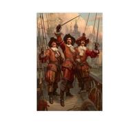 QGVBGF Alexandre - Trois mousquetaires sur la terrasse du bateau - Impression sur toile - Décoration murale pour salon, chambre à coucher - 50 x 75 cm