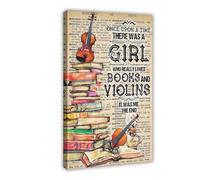 QGVBGF Impression sur toile avec livre et violon A Girl Who Really Loved Book And Violin - Décoration murale pour salon, chambre à coucher - 50 x 75 cm