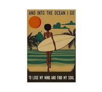 QGVBGF Impression sur toile « Black Girl Surfing Art, In The Ocean Lose My Mind And Find My Soul » - Décoration pour chambre à coucher, bureau, chambre - 30 x 45 cm