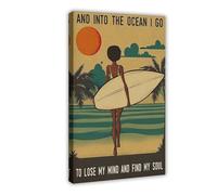 QGVBGF Impression sur toile « Black Girl Surfing Art », « In The Ocean Lose My Mind And Find My Soul » - Décoration murale pour salon, chambre à coucher - 40 x 60 cm