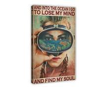 QGVBGF Impression sur toile « Girl Diving And Into The Ocean I Go To Lose My Mind And Find My Soul » - Décoration murale pour salon, chambre à coucher - 60 x 90 cm
