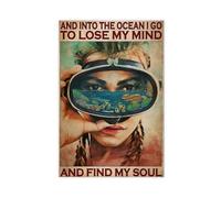 QGVBGF Impression sur toile « Girl Diving And Into The Ocean I Go To Lose My Mind And Find My Soul » - Décoration murale pour salon, chambre à coucher - 40 x 60 cm