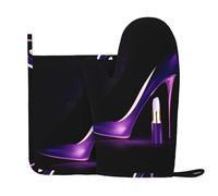 Qgwdyyjq Élégant violet talons hauts avec rouge à lèvres imprimé gants de four et maniques en silicone résistant à la chaleur