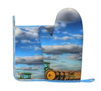 Qgwdyyjq Ensemble de gants de cuisine et maniques imprimés de tracteur agricole fantaisie en silicone résistant à la chaleur