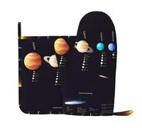 Qgwdyyjq Ensemble de gants de cuisine et maniques imprimés du système solaire Jupiter Saturne en silicone résistant à la chaleur