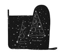 Qgwdyyjq Ensemble de gants de cuisine et maniques imprimés Pizza Constellation Gants en silicone résistants à la chaleur