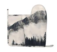 Qgwdyyjq Gants de cuisine et maniques imprimés Canadian Smokey Mountain Cliff en silicone résistant à la chaleur