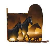 Qgwdyyjq Gants de cuisine et maniques imprimés chevaux noirs en silicone résistant à la chaleur