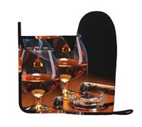 Qgwdyyjq Gants de cuisine et maniques imprimés cigares et whisky en silicone résistant à la chaleur