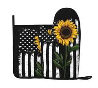 Qgwdyyjq Gants de cuisine et maniques imprimés tournesol et drapeau américain en silicone résistant à la chaleur