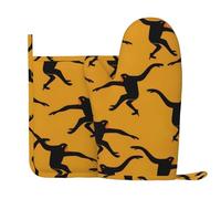 Qgwdyyjq Gibbon Gants de cuisine et maniques en silicone résistants à la chaleur Motif singe Noir
