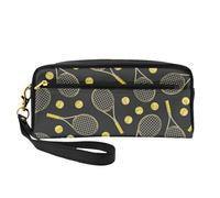 QGWDYYJQ Hello Glasses Petite trousse de maquillage en cuir véritable Motif flamant rose, Raquettes et balles de tennis amusantes., Taille unique