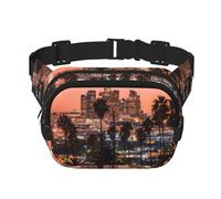 QGWDYYJQ Los Angeles Palm Trees Sac banane carré double couche Sac banane Sac de voyage, Noir , Taille unique