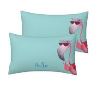 QGWDYYJQ Lot de 2 taies d'oreiller en lin imitation lin imprimé Hello Glasses Flamingo