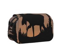 QGWDYYJQ Moose Mountain Pine Tree Wilderness Trousse à stylos à double coquillage avec imprimé, Noir , Taille unique, Pochette à monnaie