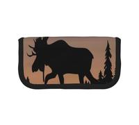 QGWDYYJQ Moose Mountain Pine Tree Wilderness Trousse à stylos en toile imprimée, Noir , Taille unique, Pochette à monnaie