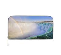 QGWDYYJQ Niagara Falls Portefeuille en cuir véritable avec fermeture éclair Motif chutes, Noir , Taille unique