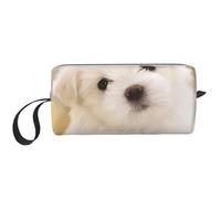 QGWDYYJQ Petit sac de maquillage imprimé chiot maltais mignon sac de rangement portable