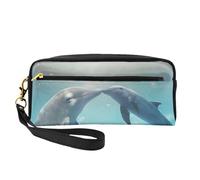 QGWDYYJQ Petite trousse de maquillage en cuir véritable avec imprimé de jeunes pingouins avec neige, Winter the Dauphin, Taille unique