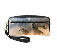QGWDYYJQ Petite trousse de maquillage en cuir véritable avec imprimé de jeunes pingouins avec neige, loup, Taille unique