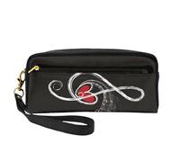 QGWDYYJQ Petite trousse de maquillage en cuir véritable avec imprimé rose, Symboles de musique amour., Taille unique