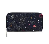 QGWDYYJQ Portefeuille à main en cuir véritable avec fermeture éclair Motif constellation et galaxies, Noir , Taille unique