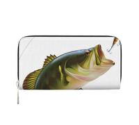 QGWDYYJQ Portefeuille à main en cuir véritable imprimé avec ligne de pêche mangeant un petit poisson, Noir , Taille unique