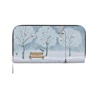 QGWDYYJQ Portefeuille zippé en cuir véritable imprimé Snow Falling in The Park, Noir , Taille unique