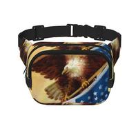 QGWDYYJQ Sac banane carré double couche imprimé drapeau américain aigle sac banane sac de voyage, Noir , Taille unique