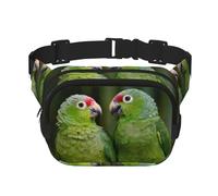 QGWDYYJQ Sac banane double couche carré imprimé deux perroquets sur palmier vert, Noir , Taille unique