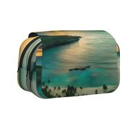 QGWDYYJQ Sunrise Over Hanauma Bay Oahu Hawaii Trousse à stylos à double clapet Portable Organiseur, Noir , Taille unique, Pochette à monnaie