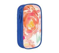 QGWDYYJQ Trousse à crayons double couche avec imprimé pivoine pêche, bleu, Taille unique, Pochette à monnaie
