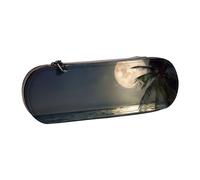 QGWDYYJQ Trousse à crayons en cuir avec imprimé plage tropicale et palmier avec pleine lune et nuit étoilée