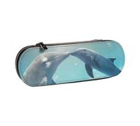 QGWDYYJQ Trousse à crayons en cuir imprimé Winter The Dolphin - Organiseur de papeterie portable