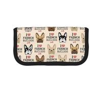 QGWDYYJQ Trousse à stylos en toile imprimée I Love Bulldog français - Organiseur portable, Noir , Taille unique, Pochette à monnaie