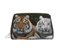 QGWDYYJQ Trousse de maquillage portable en cuir imprimé couple de tigre, blanc, Taille unique