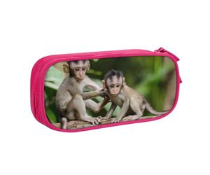 QGWDYYJQ Trousse de papeterie portable avec imprimé petits singes mignons, rose, Taille unique, Pochette à monnaie