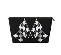 QGWDYYJQ Trousse de toilette de voyage en cuir avec motif drapeau à carreaux Noir/blanc, doré, Taille unique
