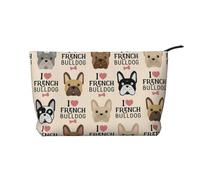 QGWDYYJQ Trousse de toilette de voyage en velours côtelé avec imprimé « I Love French Bulldog », Noir , Taille unique