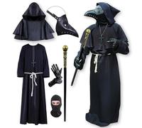 QGWJEKUI Costumes de médecin de la peste, masque de médecin de la peste, costumes d'Halloween et de costumade pour hommes, femmes et adolescents (noir, taille XXL)