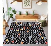 QGYFRE Deco Chambre Garcon Tapis Manga 80x150cm Noir Petit Motif Triangle Moderne pour Le Couloir du Salon Decoration Interieur