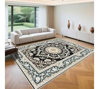 QGYFRE Décoration Chambre Bébé Tapis Salle de Bain 120x180cm Noir Motif Floral Vintage Bleu pour Salon Bureau nettoyant