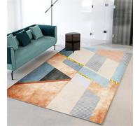 QGYFRE Petit Tapis Chambre Enfant Garcon cheminée géométrique Moderne doré. 60x110CM Bleu Sol Bureau Fille Cuisine antidérapant