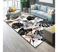 QGYFRE Petit Tapis Chambre Jardin Extérieur de imprimé Motifs végétaux. 60x110CM Tout est Noir D'été Exterieur terrasse antiderapant