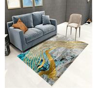 QGYFRE Tapis Ado Moderne de Chambre Fille Abstrait Bleu et Or. 120x160CM Gris rectangulaire Grand Entree Interieur Cuisine Lavable