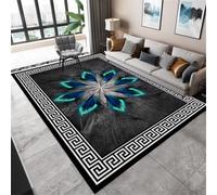 QGYFRE Tapis Chambre Ado Divan Salon de au Motif Plumes Bleues. 160x230CM Gris Exterieur terrasse Bureau Sol Balcon