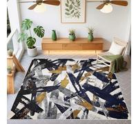 QGYFRE Tapis Cuisine Lavable Manga 50x80cm Bleu Gris Motif rayé Abstrait Noir pour Couloir de Salon décorer la pièce